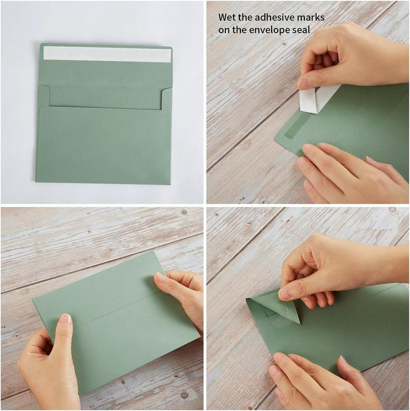 Wishop 50 Pack 5 x 7 Envelopes Colored Self Seal for Wedding, Party Invitations, Greeting Cards, Announcements, Photos, 5.24 x 7.21 Inches (Sage Green) - Image 3